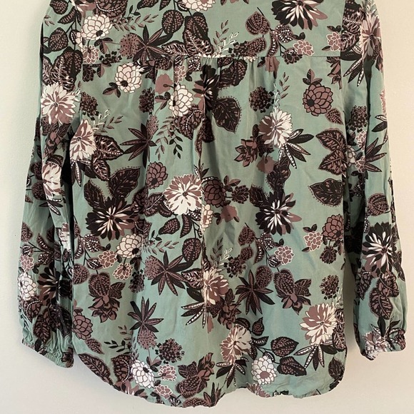 Loft Petite Mint Green Purple Floral Peasant Top - Picture 2 of 4
